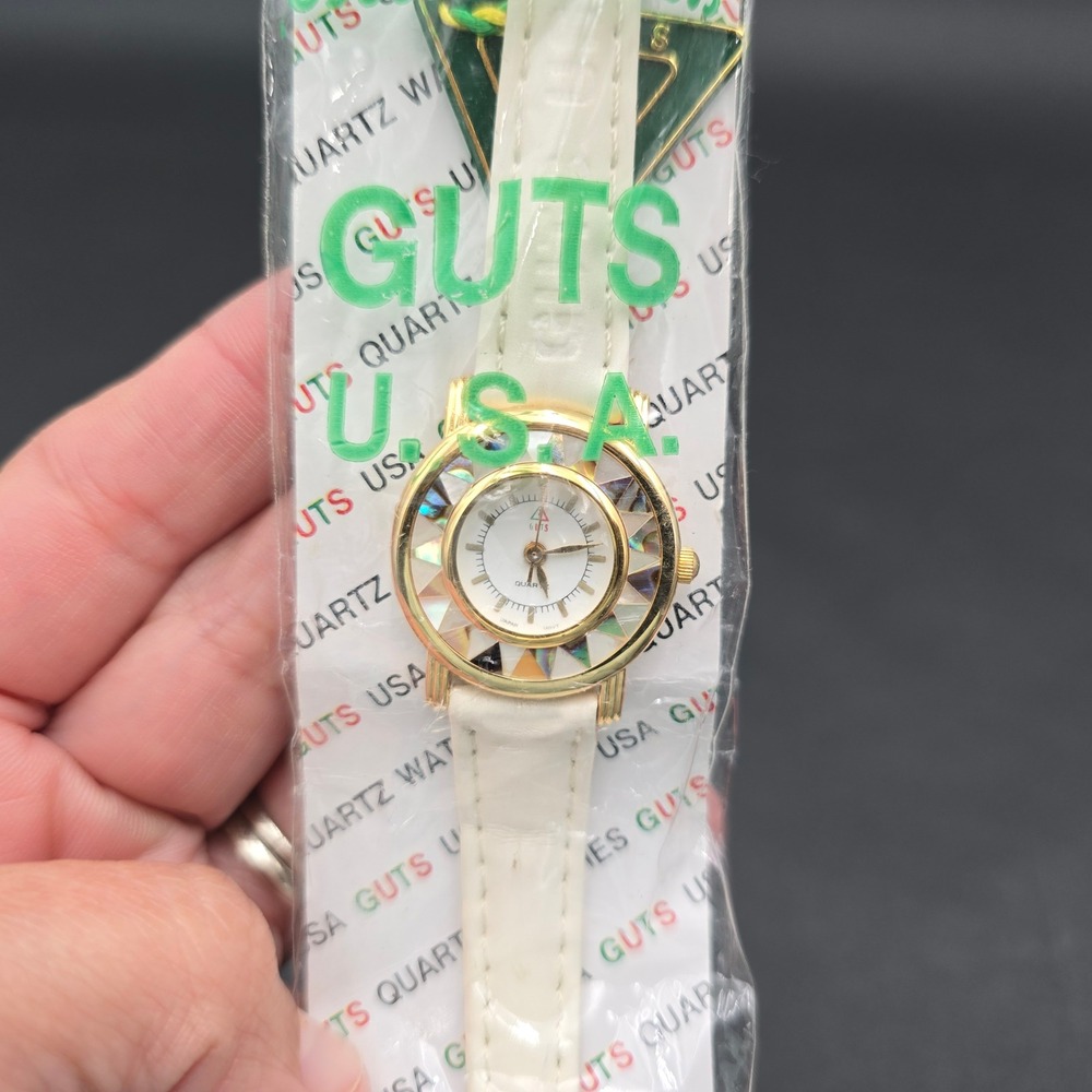 GUTS U.S.A. Deluxe Quartz Watch White Abalone Shell Bezel Japan Movt New